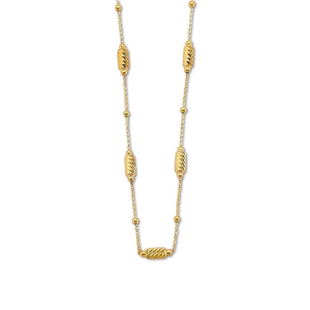 14K Gold Long Bead Necklace | Diamond-Cut Yellow Gold Chain By Tehrani Jewelry